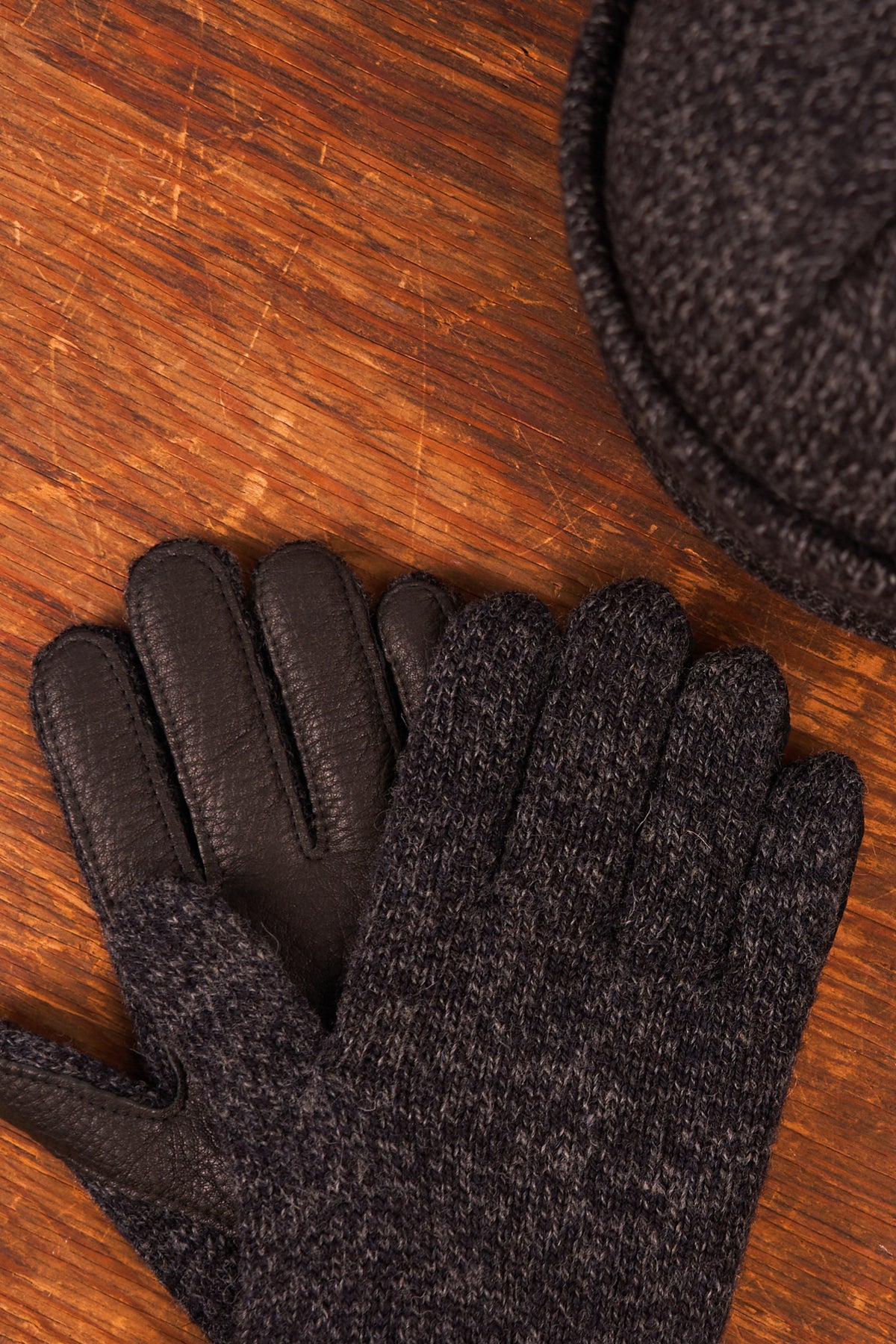 Bundle #12 - Black Melange Ragg Wool beanies with Full Glove with black Deerskin