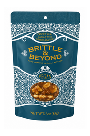 Brittle & Beyond package with blue and white design on a white background