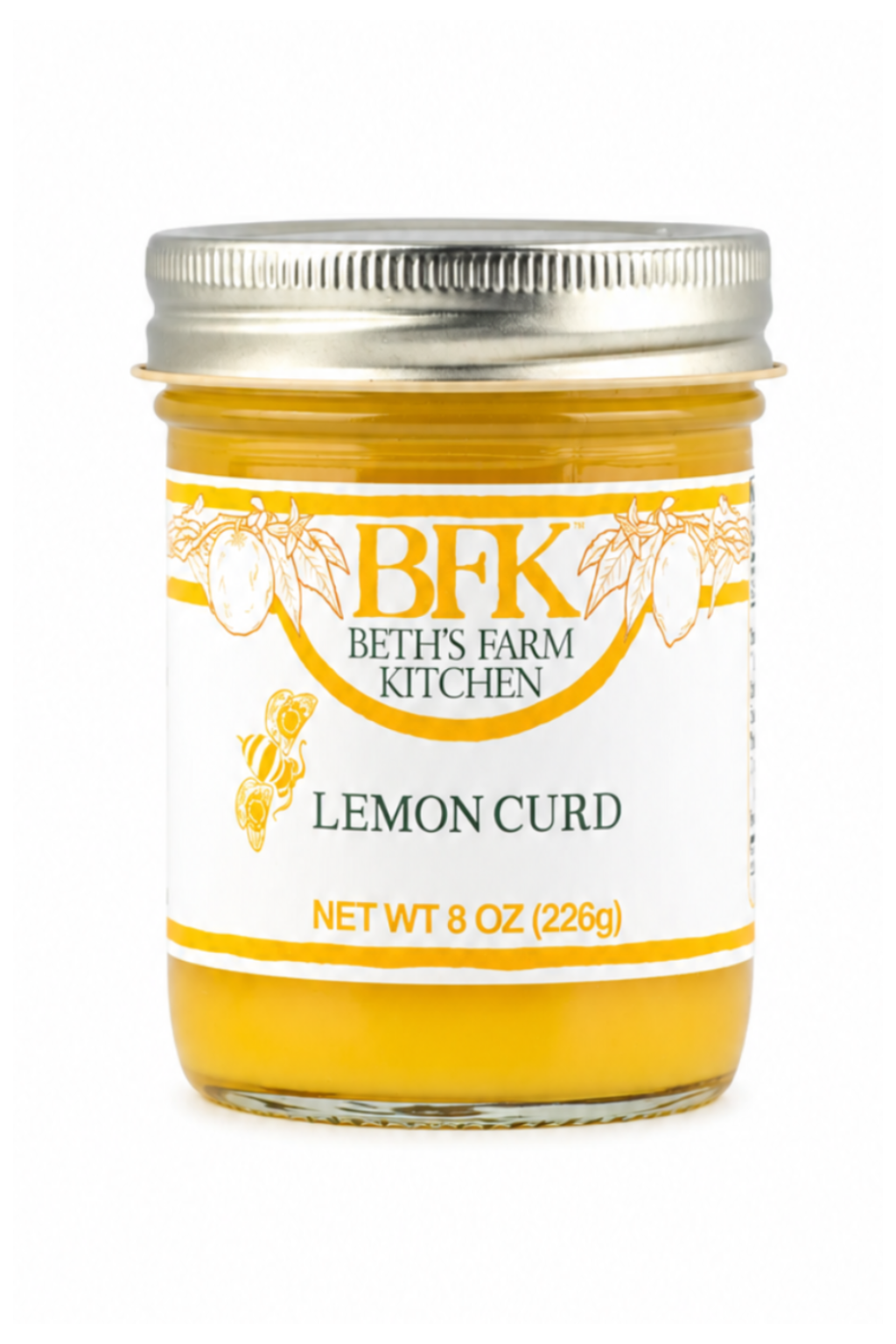 Jar of BFK Lemon Curd on a white background