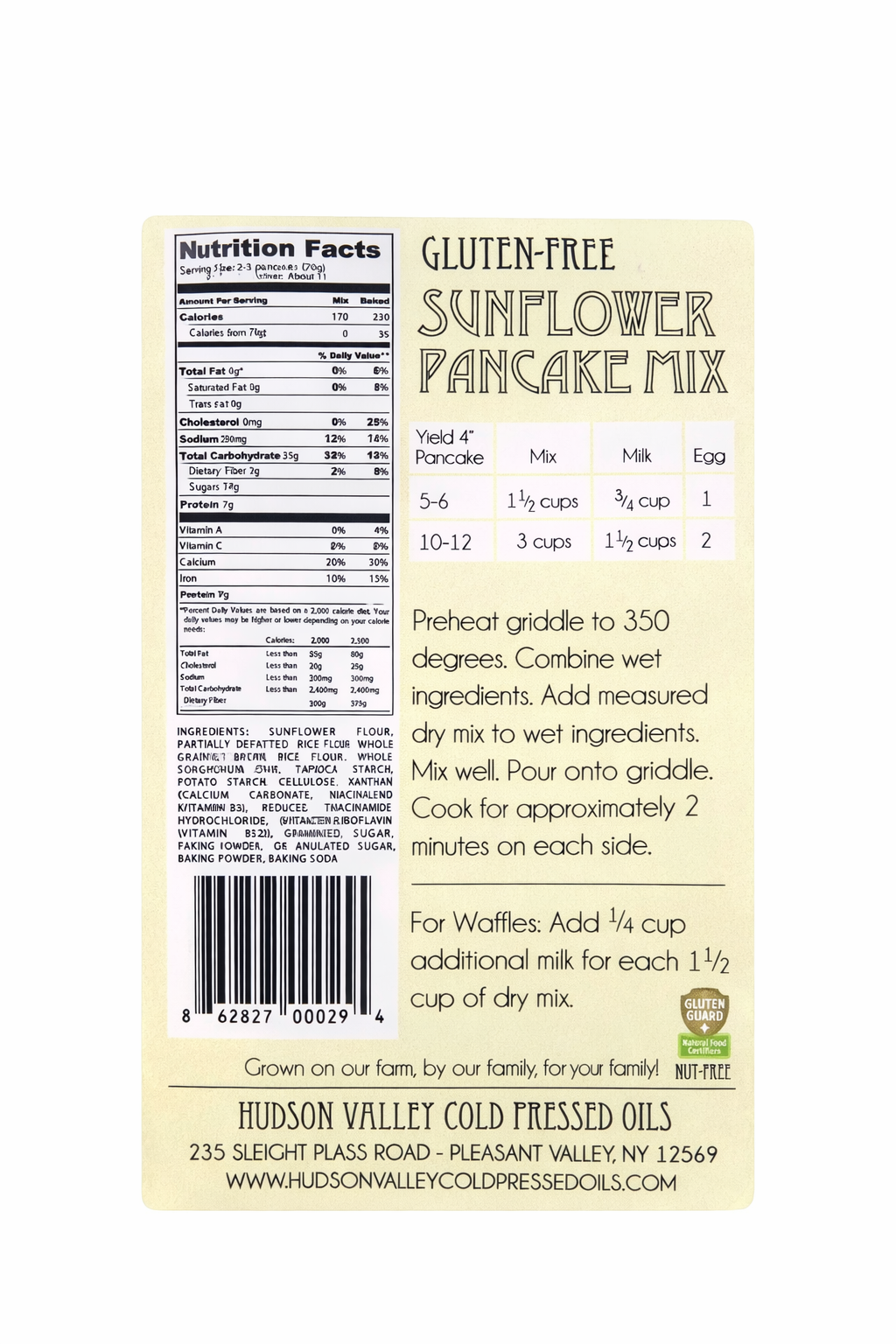 Hudson Valley Cold-Pressed Oils - Gluten-Free Sunflower Pancake Mix