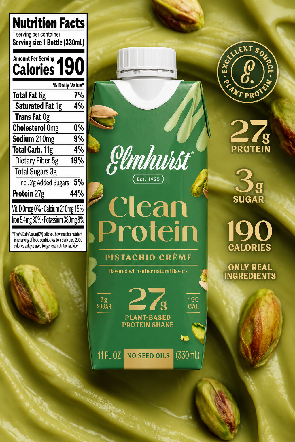 Elmhurst 1925 - Clean protein Pistachio Creme 4 PACK