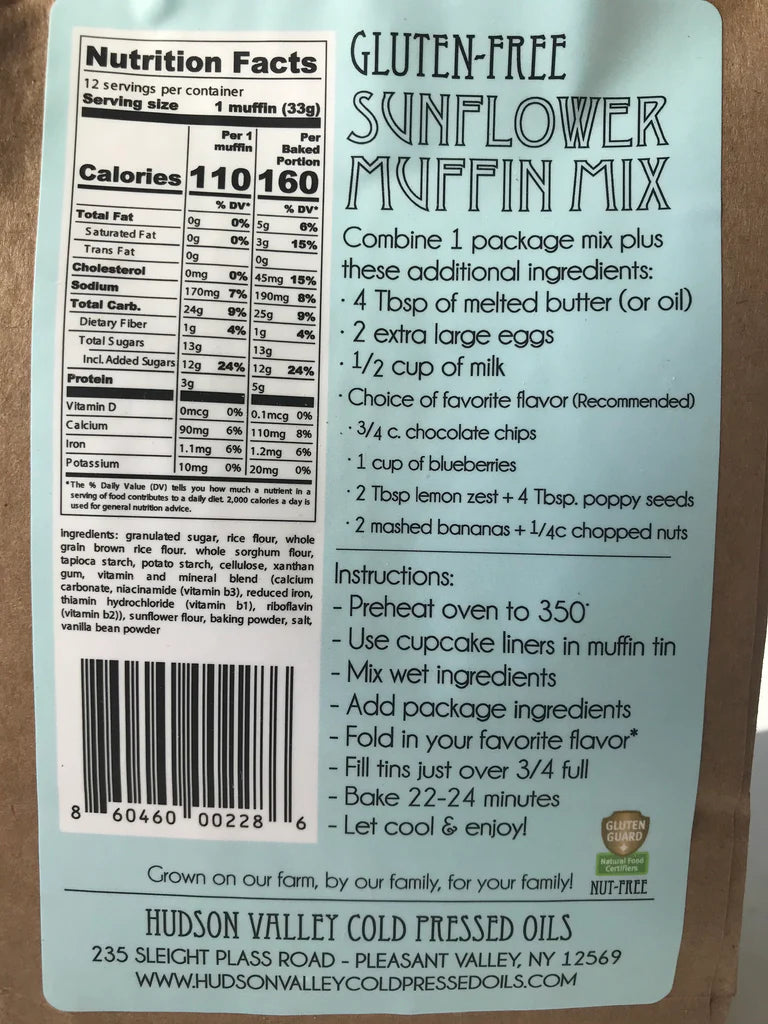 Hudson Valley Cold-Pressed Oils - Gluten Free Sunflower Muffin Mix