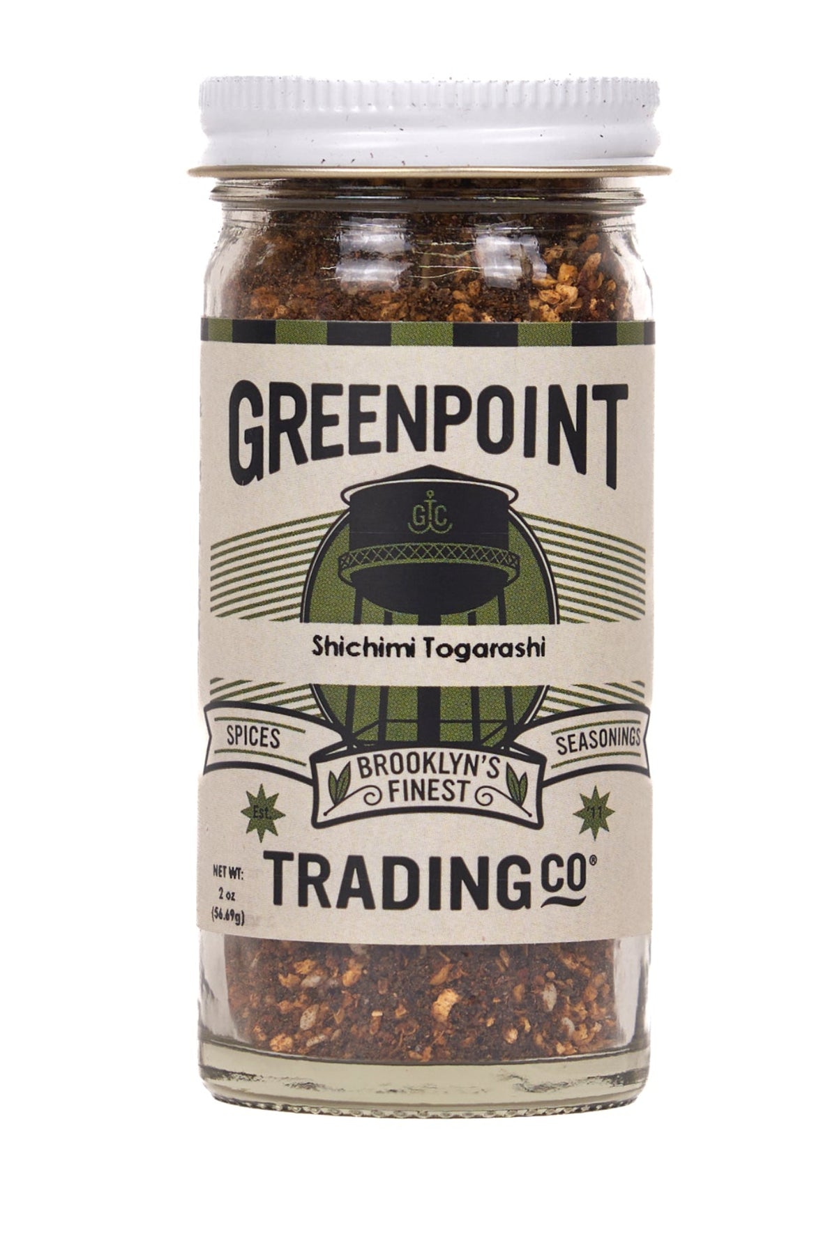 Jar of Greenpoint Trading Co. Stichimi Togarashi seasoning on a white background