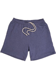 Blue shorts with a drawstring on a white background