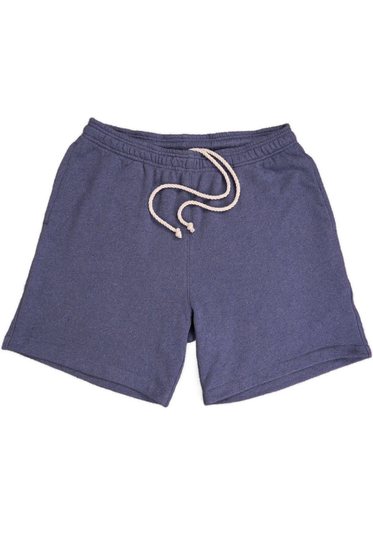 Blue shorts with a drawstring on a white background