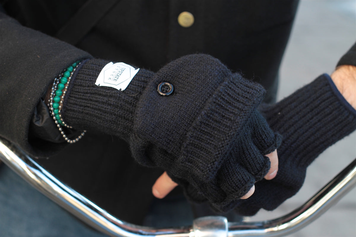 Grey Tweed Ragg Wool Convertible Fingerless 'Glomitt' with Natural Deerskin