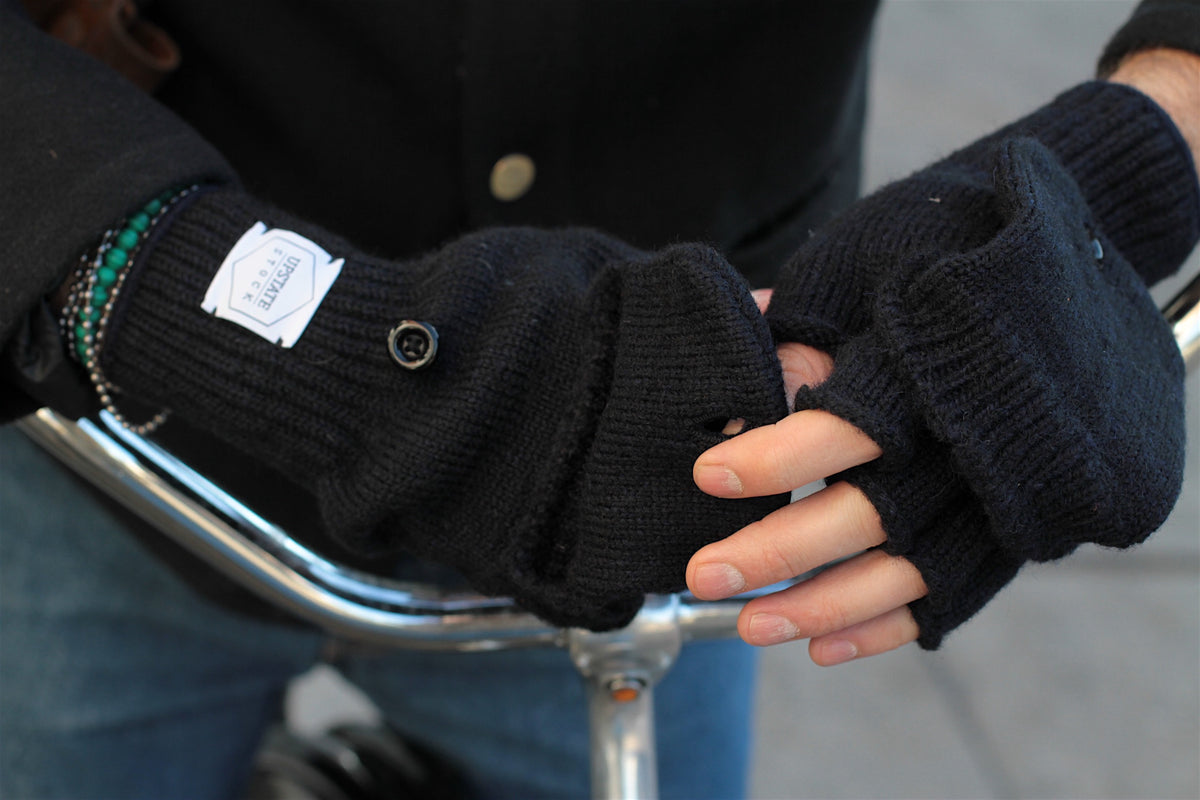 Grey Tweed Ragg Wool Convertible Fingerless 'Glomitt' with Natural Deerskin