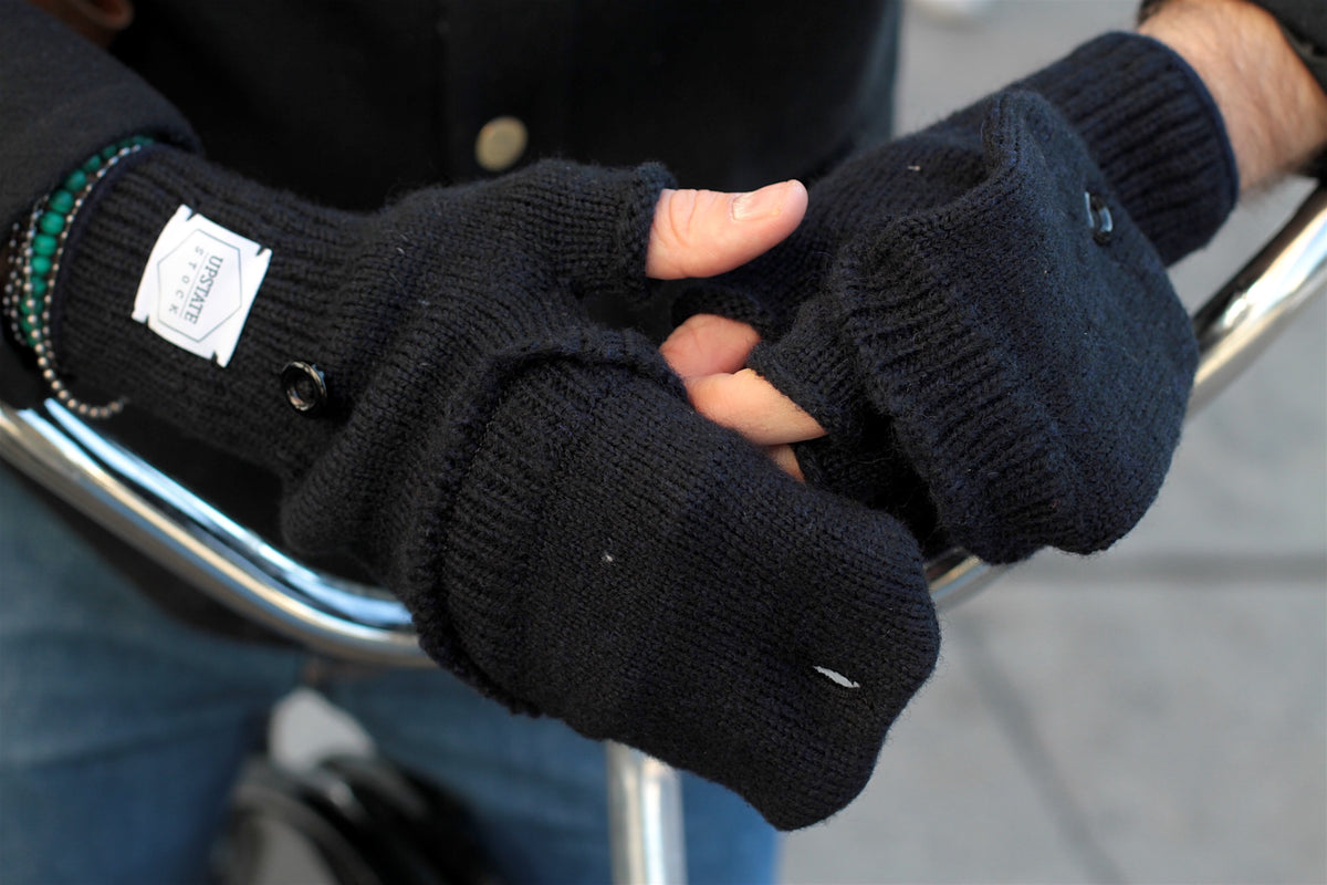 Grey Tweed Ragg Wool Convertible Fingerless 'Glomitt' with Natural Deerskin